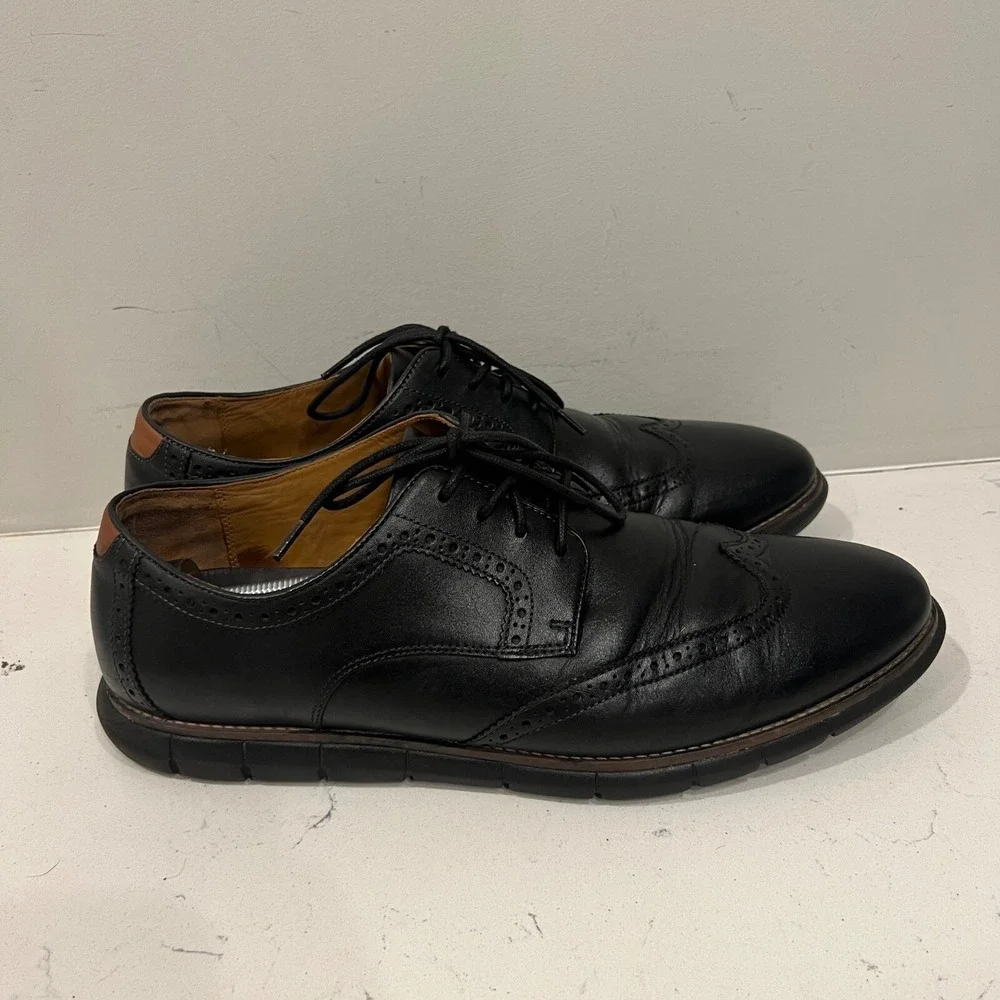 Johnston & Murphy Wingtip Oxfords Mens 12M Black Excellent Leather Dress Shoes‎